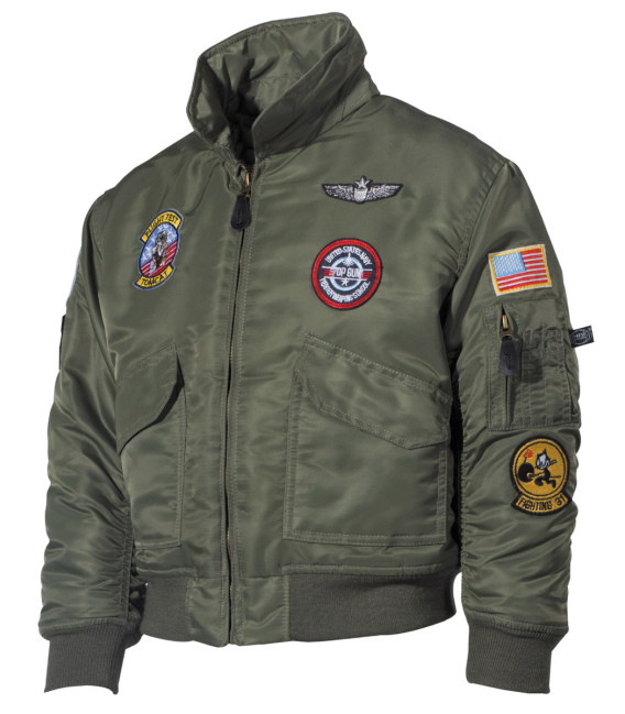 Blouson aviateur US, enfants, CWU, vert, avec insigne - Surplus militaire