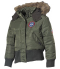 Veste polaire US, enfants, N2B, vert, capuche avec fourrure - Surplus militaire