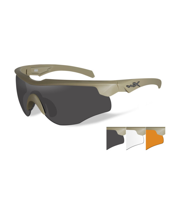 Lunettes de protection balistiques Rogue Comm tan écrans fumé/incolore/orange
