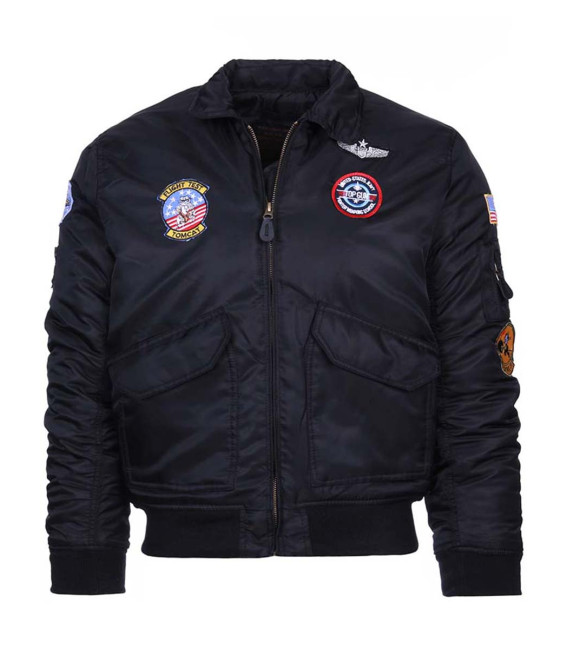 Blouson aviateur US, enfants, CWU, noir, avec insigne - Surplus militaire
