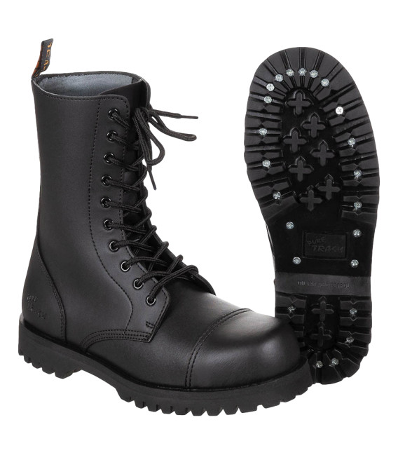 Bottes, 10 trous "Pure Trash", noir, embout en acier, vices - Surplus militaire