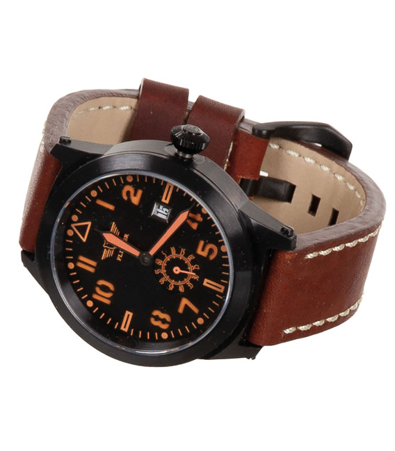 Montre aviateur FLIEGER bracelet en cuir brun