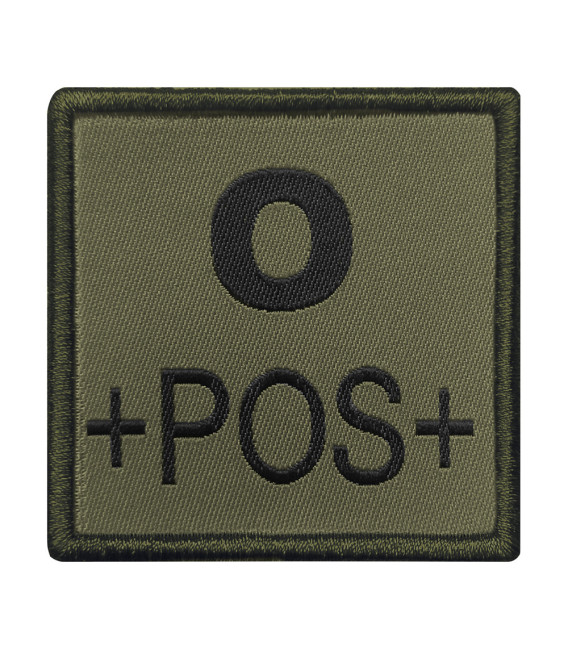 Groupe sanguin O positif brodé sur tissu vert olive