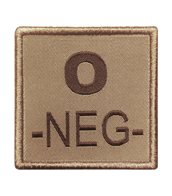 Groupe sanguin O négatif brodé sur tissu tan