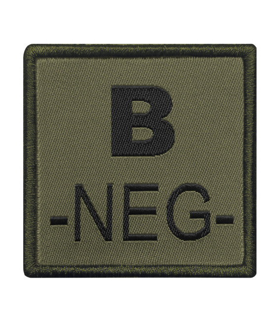 Groupe sanguin B négatif brodé sur tissu vert olive