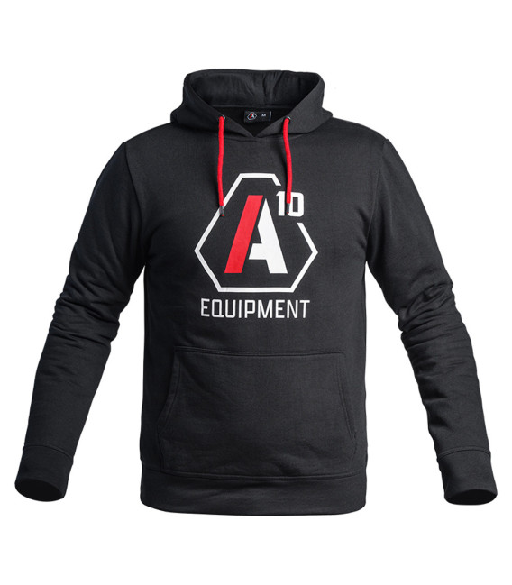 Hoodie A10 noir logos blanc/rouge