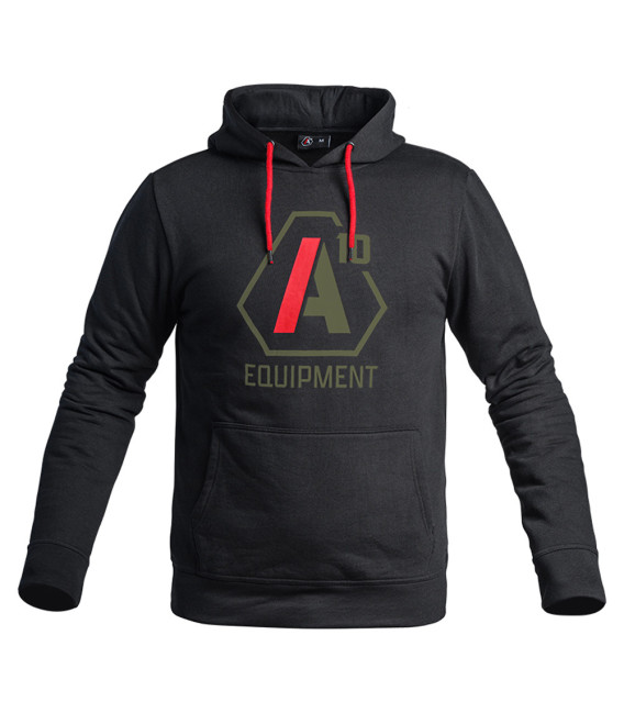 Hoodie A10 noir logos vert olive / rouge