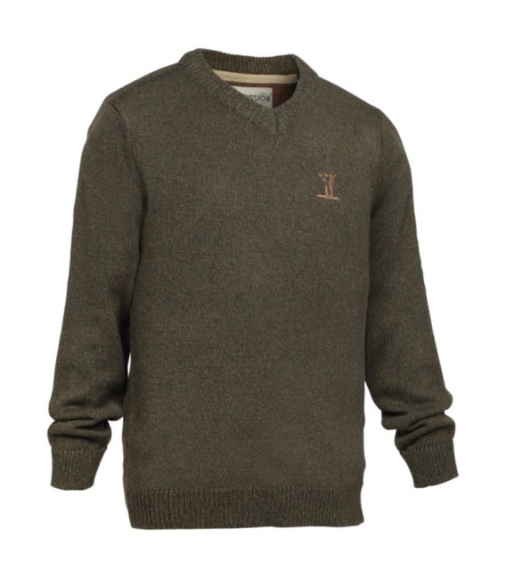 Pull Brode Col Rond Enfant Kaki - Percussion