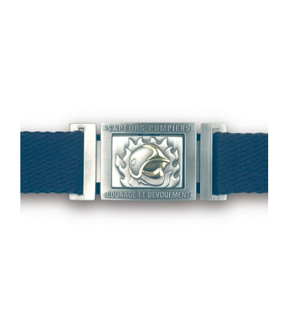 Ceinturon pompier bleu-marine insigne Casque - Surplus militaire