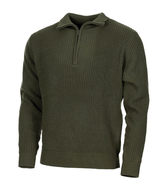 Pullover marine, acrylique, vert, fermeture éclair - Surplus militaire