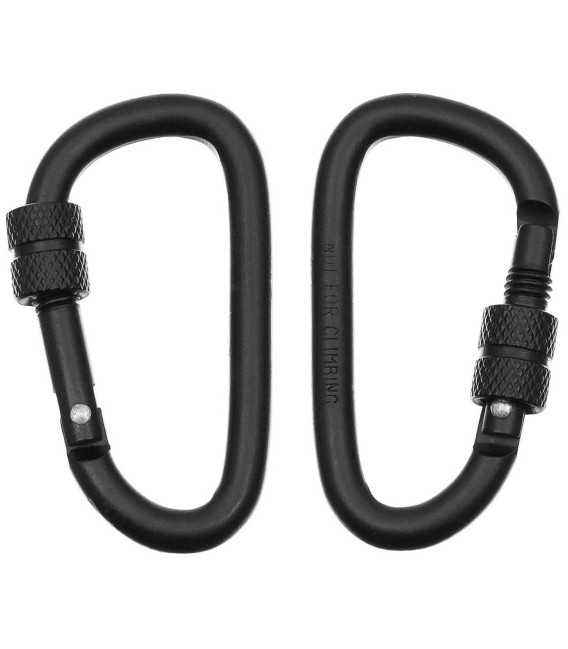 mousqueton, D 6mmx6 cm, noir, vis de blocage, paquet de 2 - Surplus militaire