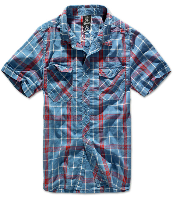 Chemise Brandit Roadstar manches courtes Bleu / Rouge - Surplus militaire