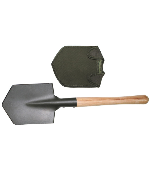pelle, kaki, manche bois, supplémentaire solide, housse - Surplus militaire