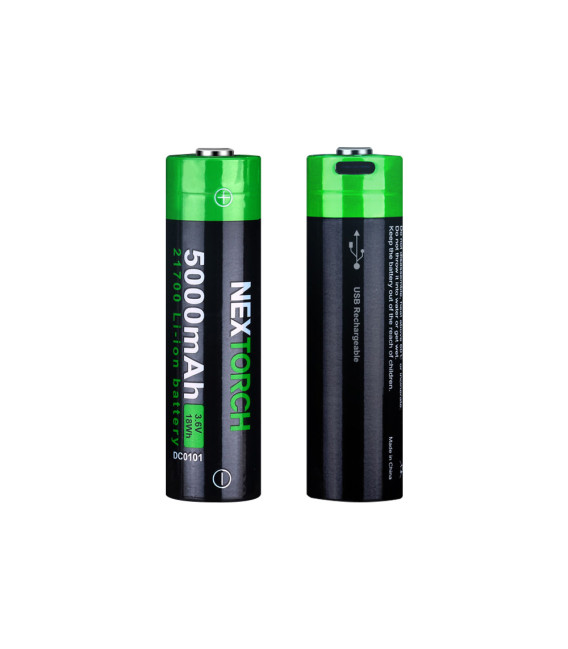 Batterie rechargeable 21700 3.6V 5000 mAh avec port USB type-C Nextorch
