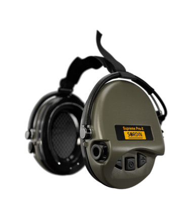 Casque anti-bruit Suprême Pro-X vert olive serre-nuque tissu noir Sordin
