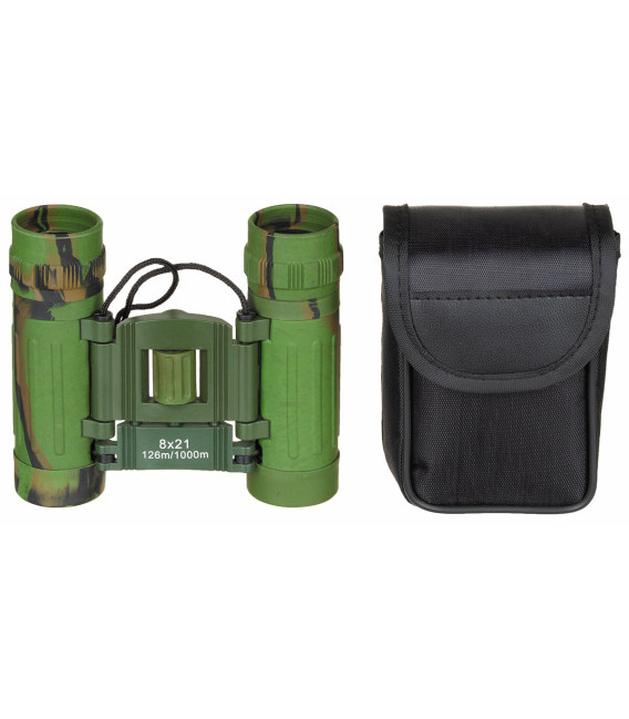 Jumelles, 8x21, woodland, pliable, lentille Ruby, sac - Surplus militaire