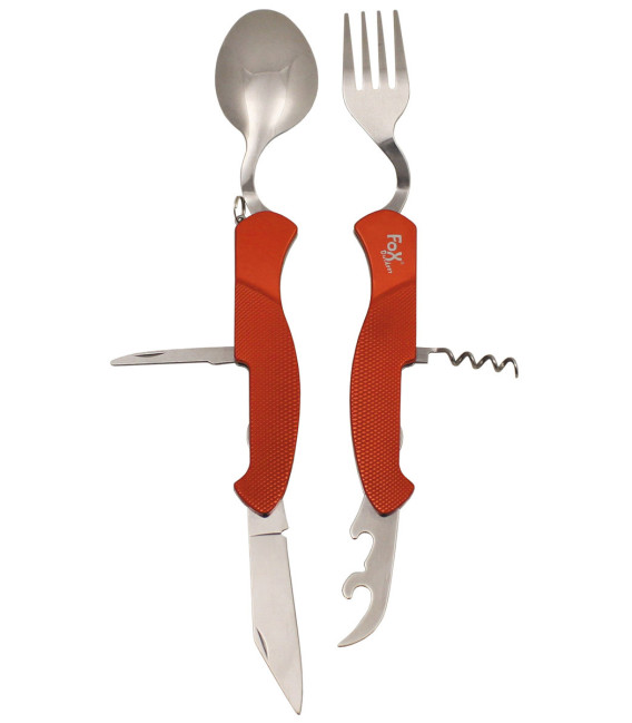 Set coutellerie camping 6 en 1 rouge, divisible - Surplus militaire