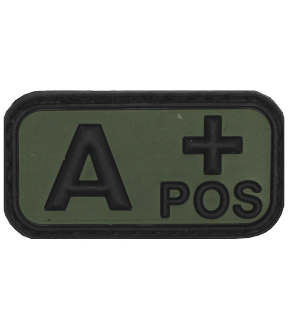 Insigne velcro, noir/kaki, groupe sanguin "A POS", 3D - Surplus militaire