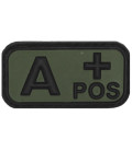Insigne velcro, noir/kaki, groupe sanguin "A POS", 3D - Surplus militaire
