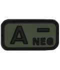 Insigne velcro, noir/kaki, groupe sanguin "A NEG", 3D - Surplus militaire