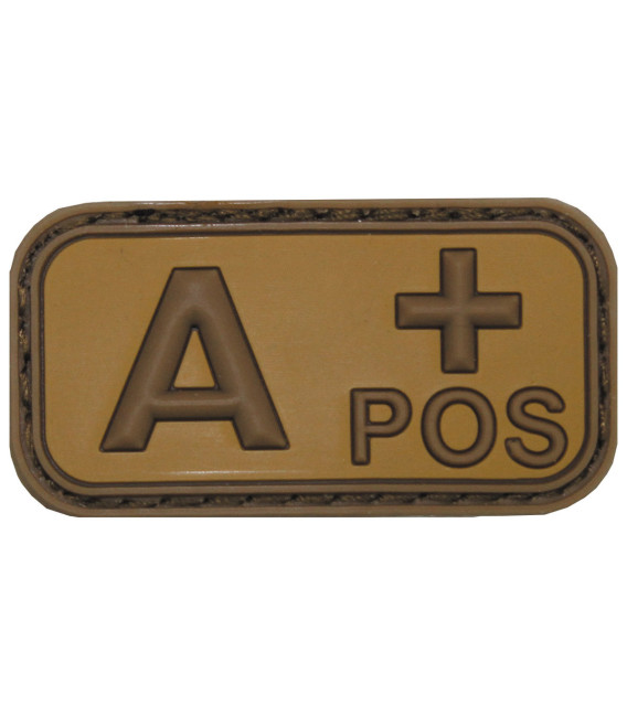 Insigne velcro, marron/kaki, groupe sanguin "A POS", 3D - Surplus militaire