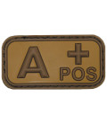 Insigne velcro, marron/kaki, groupe sanguin "A POS", 3D - Surplus militaire