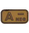 Insigne velcro, marron/kaki, groupe sanguin "A NEG", 3D - Surplus militaire