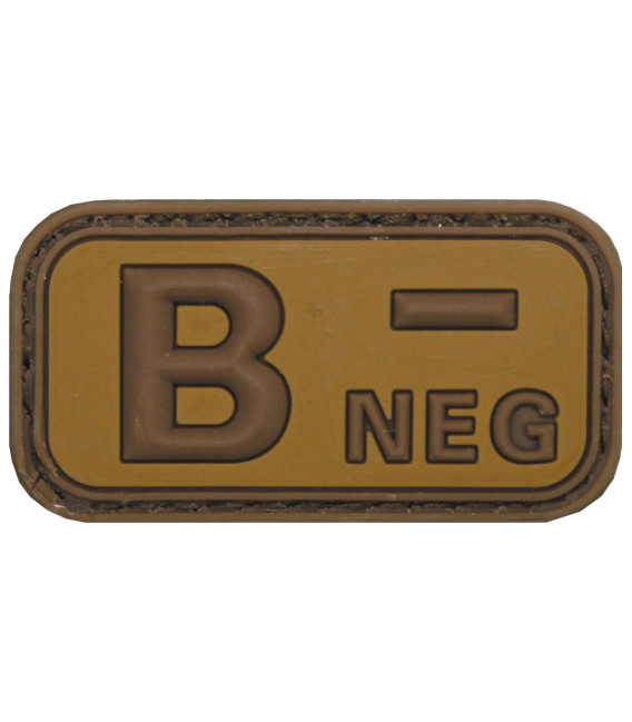 Insigne velcro, marron/kaki, groupe sanguin "B NEG", 3D - Surplus militaire