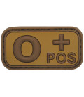 Insigne velcro, marron/kaki, groupe sanguin "O POS", 3D - Surplus militaire