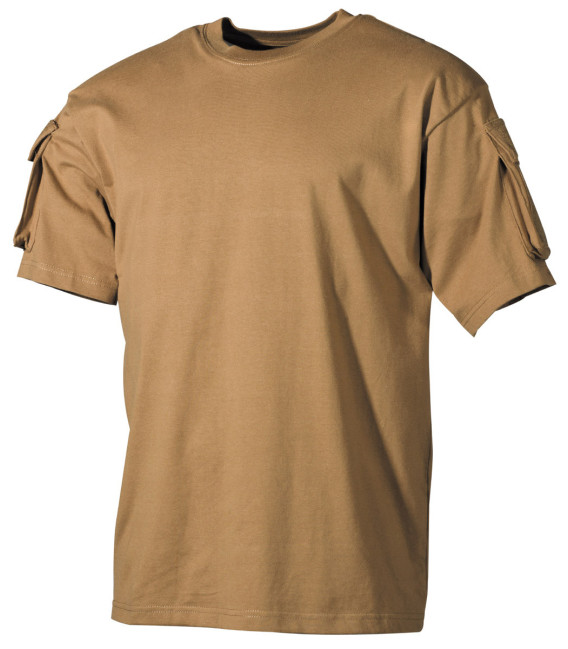 US Tee-shirt, demi-manche, coyote, poches manches - Surplus militaire